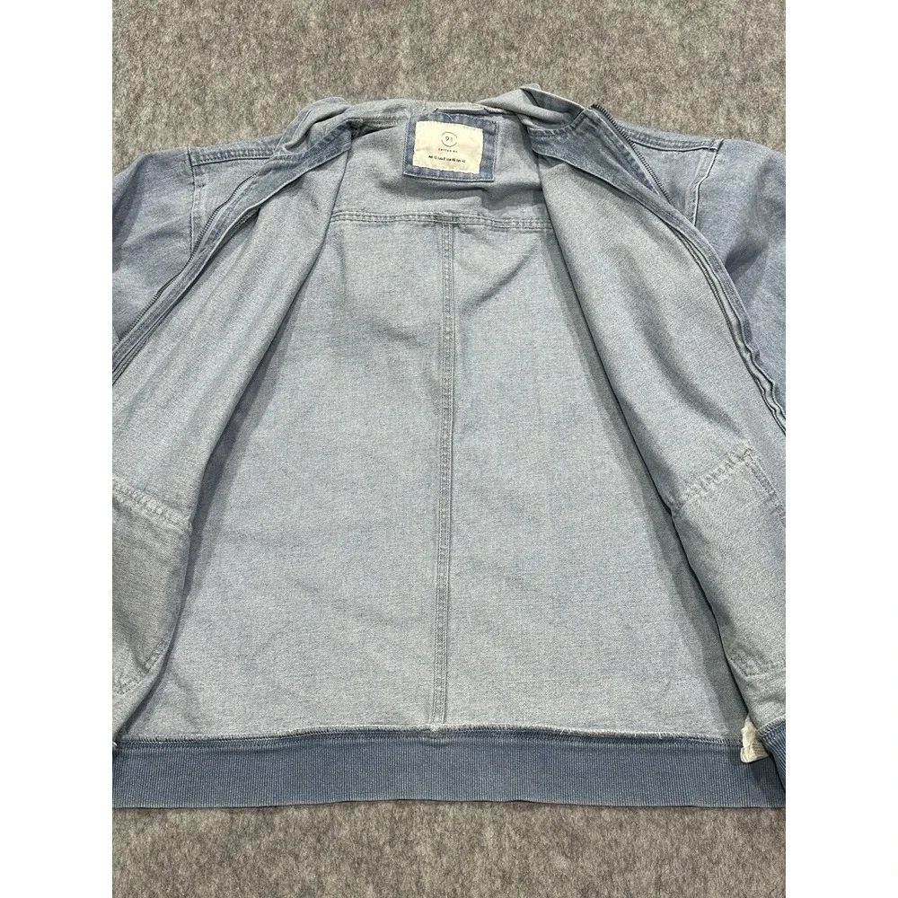 91 Cotton On Denim Blue Light Wash Hooded Full Zip Jean Jacket - Size 8 - Picture 4 of 11